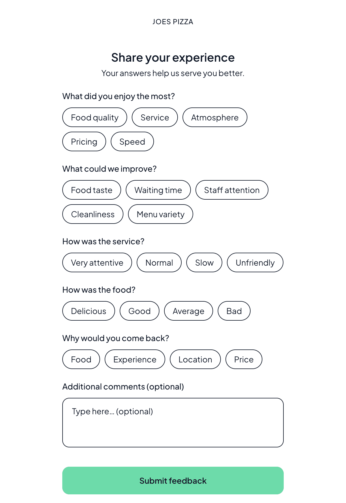 Detailed multi-question survey